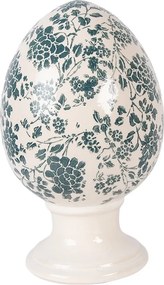 Keramické vajíčko na podstavci so zelenými kvetmi Tien French L - Ø 15*24 cm