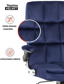 Vintino kancelárska otočná stolička JACOB s chrómovými nohami modrá velúrová zamatová