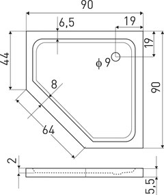 Novoterm Päťuholníková akrylátová sprchová vanička NV-Glasgow Slim 90x90 biela, nízka