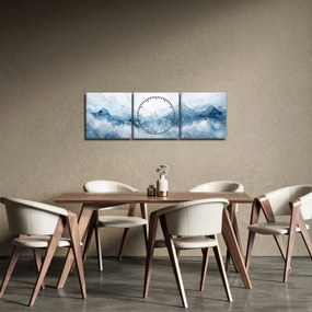 Obraz - Mraky a vlny, akvarel (s hodinami) (90x30 cm)