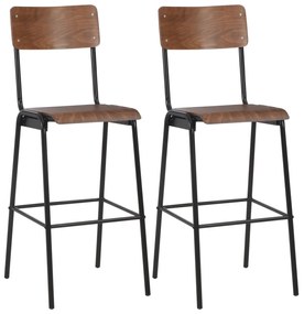 Barové stoličky 2 ks, hnedé, masívna preglejka a oceľ