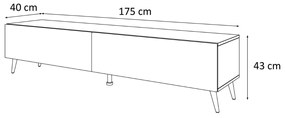 TV STOLÍK ELEGANTE 3 ČIERNY MATNÝ + ČIERNE NOŽIČKY 175 cm