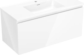 Mexen Orio, kúpeľňová skrinka 100 cm s umývadlom Otis, 1 zásuvka, biela lesklá, 91A10-10047-1-BF00-W18M00