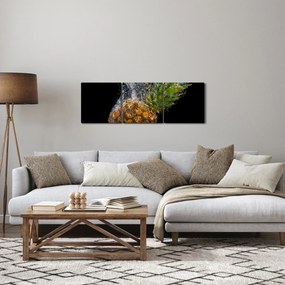 Obraz ananásu vo vode (s hodinami) (90x30 cm)