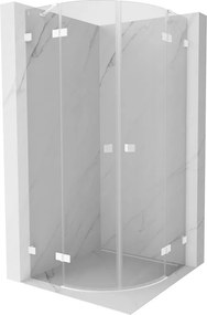 Mexen Lunar, polkruhový výklopný sprchový kút 90 x 90 cm, 8mm číre sklo, biely profil, 833-090L-090P-20-00
