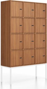 Kancelárska skriňa FRAME, biela podnož, 12x dvere, 1299 x 450 x 2185 mm, mechanický kódový zámok, orech