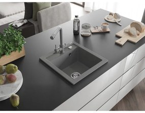 Mexen Vito, 1-komorový granitový drez 520x490x210 mm, šedá batéria Duero, šedá, 6503-71-671600-71