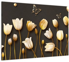 Sklenený obraz - Tulipány - abstraktné (70x50 cm)
