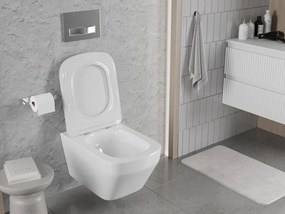 Mexen Riva, závesná WC misa 555x370x335 mm, Rimless Tornádo + WC sedadlo z duroplastu, biela lesklá, 30630200T