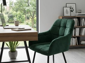 Tmavozelené jedálenské kreslo MARLEN VELVET s čiernymi nohami