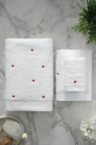 Soft Cotton Malý uterák MICRO LOVE 32x50 cm Biela / ružové srdiečka
