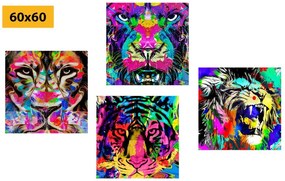 Set obrazov zvieratá v pop art štýle - 4x 60x60