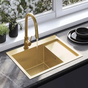 Rea Fin, 1-komorový oceľový drez 620x480x185 mm, zlatá matná, ZLE-06013
