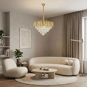 Toolight Toolight, krištáľová závesná lampa Ø60 cm, 9×E14, SWE100-CP, zlatá, OSW-30223