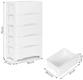 Regál s 5 zásuvkami v bielej farbe