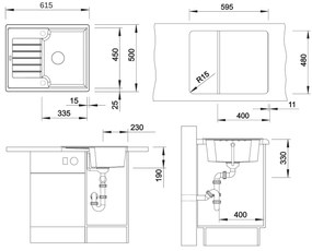 Blanco Zia 40 S, silgranitový drez 615x500x190 mm, 1-komorový, sivá vulkán, BLA-527378
