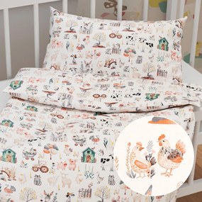 Biante Detské bavlnené posteľné obliečky do postieľky Sandra SA-563 Zvieratká na farme na bielom Do postieľky 90x130 a 40x60 cm