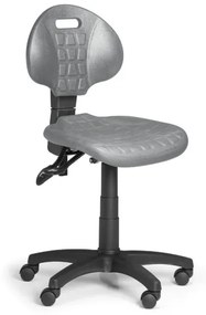 Pracovná stolička PUR bez podpierok rúk, asynchrónna mechanika, pre tvrdé podlahy, sivá