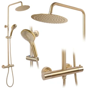 Rea Vincent, sprchový set s termostatickou batériou a dažďovou hlavicou 25cm, zlatá matná, REA-P6602