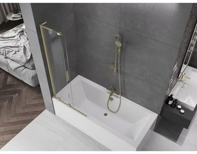 Mexen Velar L, 2-krídlová posuvná vaňová zástena 85 x 150 cm, 8mm číre sklo, zlatý matný profil, 896-085-003-01-55