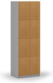 Drevená šatníková skrinka S4 s úložnými boxmi, 8 boxov, demont, cylindrický zámok, sivá/buk