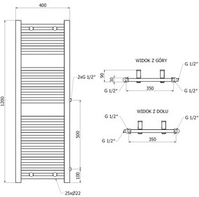 Mexen Mars, vykurovacie teleso 1200 x 400 mm, 439 W, bočné pravé a spodné pripojenie, čierna, W110-1200-400-00-70-S