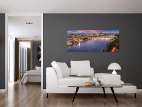 Obraz nočného mesta Bratislavy s riekou (120x50 cm)