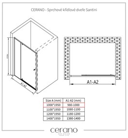 Cerano Santini, krídlové sprchové dvere 100x195 cm, 6mm číre sklo, čierny profil, CER-CER-428689