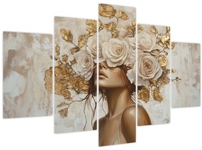 Obraz - Dievča s ružami (150x105 cm)