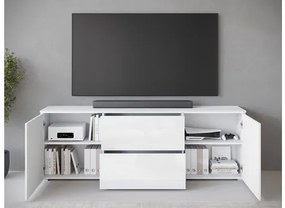 TV skrinka Sawoti 181, Farby: matera / biely lesk, Osvetlenie: osvetlenie LED biele