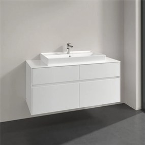 VILLEROY &amp; BOCH Collaro závesná skrinka pod umývadlo na dosku (umývadlo v strede), 4 zásuvky, 1200 x 500 x 548 mm, Glossy White, C08700DH