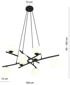 Luster na lanku ESSA 8xE14/10W/230V čierna/biela