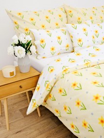 Francúzske bavlnené obliečky Renforcé - Narcis bieložlté