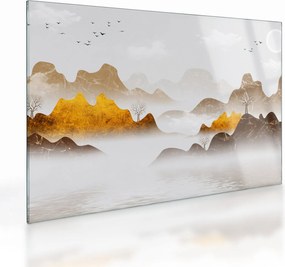 Sklenený obraz - Hory v hmle (70x50 cm)