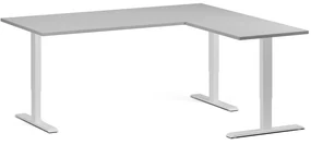 Výškovo nastaviteľný stôl, 180x160 cm, 3 motory, L/P, biela podnož, sivá