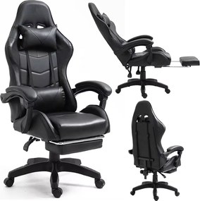 LEAN Kancelárska stolička s opierkou na nohy a vankúšmi – čierna