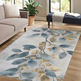 Prateľný koberec vo svetlomodrej a zlatej farbe 160x230 cm Golden Leaves – Mila Home