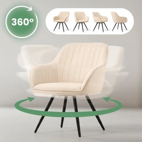 Sada štyroch otočných jedálenských stoličiek TURNO zamatové, béžové / čierne nohy (4 ks)