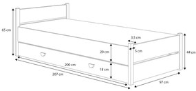 Detská posteľ 200x90 cm. Vlastná spoľahlivá doprava až k Vám domov. 1052341