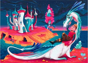 Sklenený obraz - Princ a dračia princezná (70x50 cm)