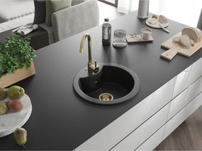 Mexen Diego, granitový drez 488x488x167 mm, 1-komorový, čierna so zlatým sifónom, 6512481000-77-G