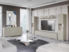 Obývačkový nábytok Bamisio II, Farby: wotan / biely lesk, Osvetlenie: osvetlenie LED biele