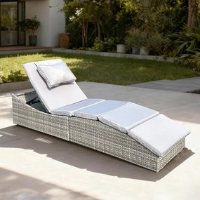 Polohovateľné ratanové lehátko SAVANA šedá/zv. šedá