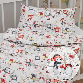 Biante Detské bavlnené posteľné obliečky do postieľky Sandra SA-661 Sněhuláci na světle šedém Do postieľky 90x120 a 40x60 cm