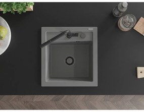Mexen Vito, 1-komorový granitový drez 490x520x210 mm a drezová batéria Flora, šedá, 6503-71-670401-70-B