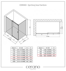CERANO - Sprchovací kút Santoro Ľ/P - 8 mm - čierna matná, grafitové sklo - 140x100 cm - posuvný, CER-CER-8050BD7305