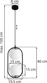 Závesné svietidlo Florence, 2x biele sklenené tienidlo, b/ch, U