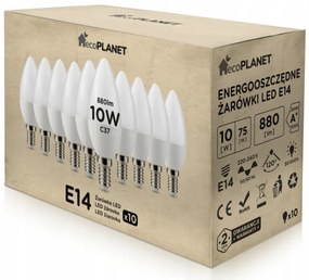 10x LED žiarovka - ecoPLANET - E14 - 10W - sviečka - 880Lm - neutrálna biela