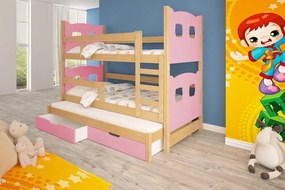 Poschodová posteľ Oli 3 - typ A Farba: Borovica + ružová