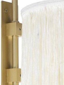 Orientálna nástenná lampa zlatá s krémovým tienidlom s strapcami - Franxa